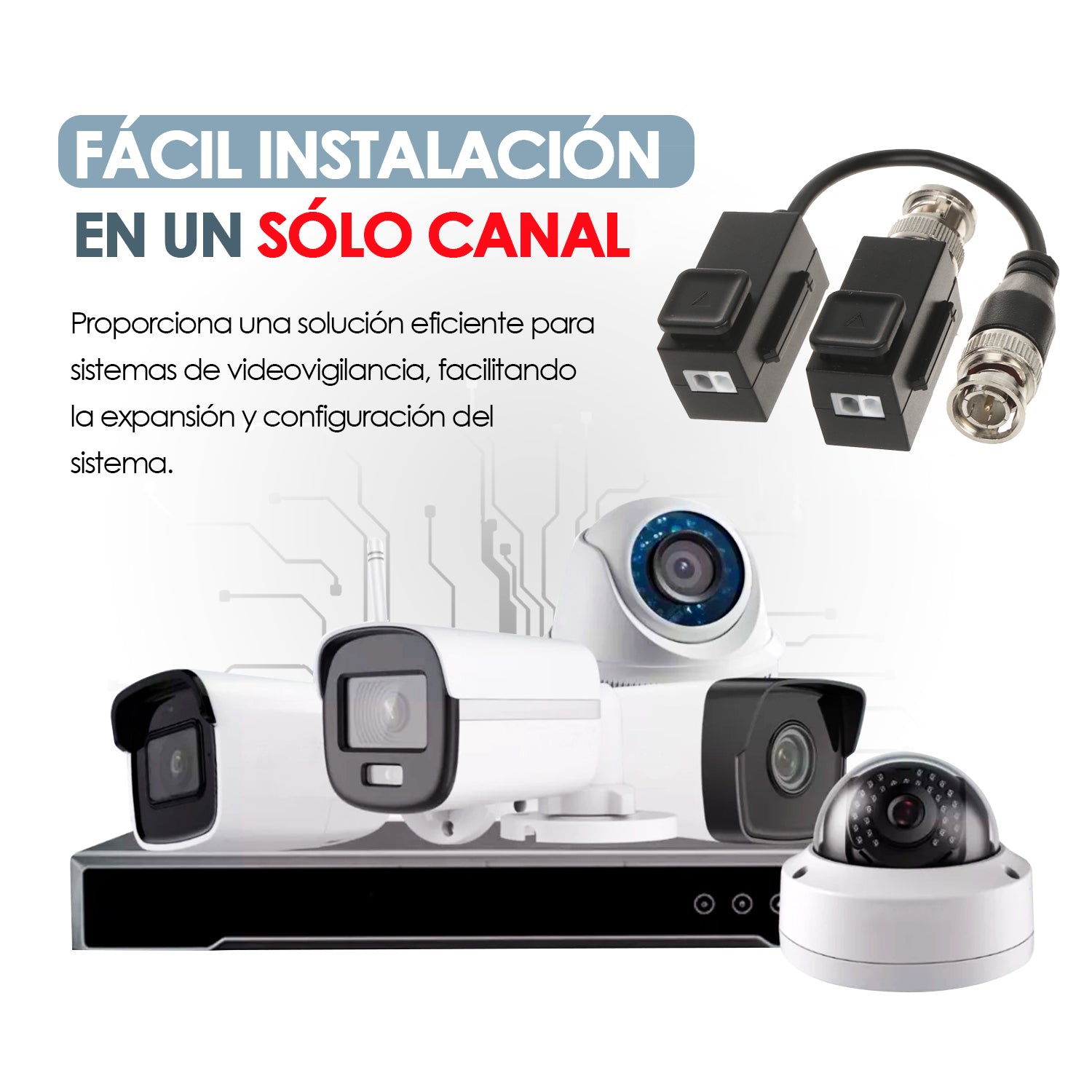 Balun de Video Pasivo Hikvision HD-TVI/CVI/AHD/CVBS Transmisor y Receptor 2MP hasta 4K