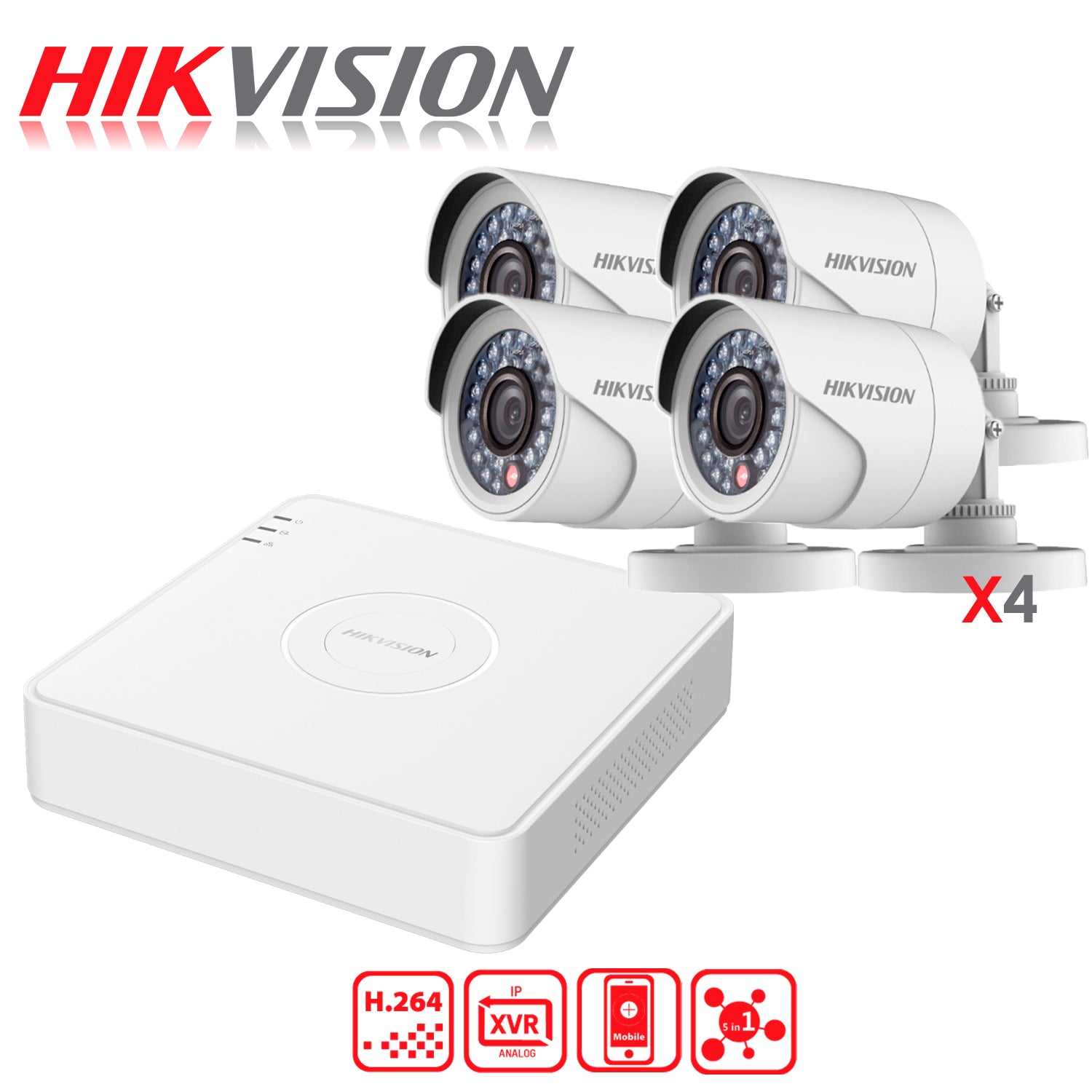 Kit de Camaras de Seguridad + DVR 4 Canales Hikvision Turbo HD  4 Camaras Bala IP66 1 MP - Mayorista de Tecnología