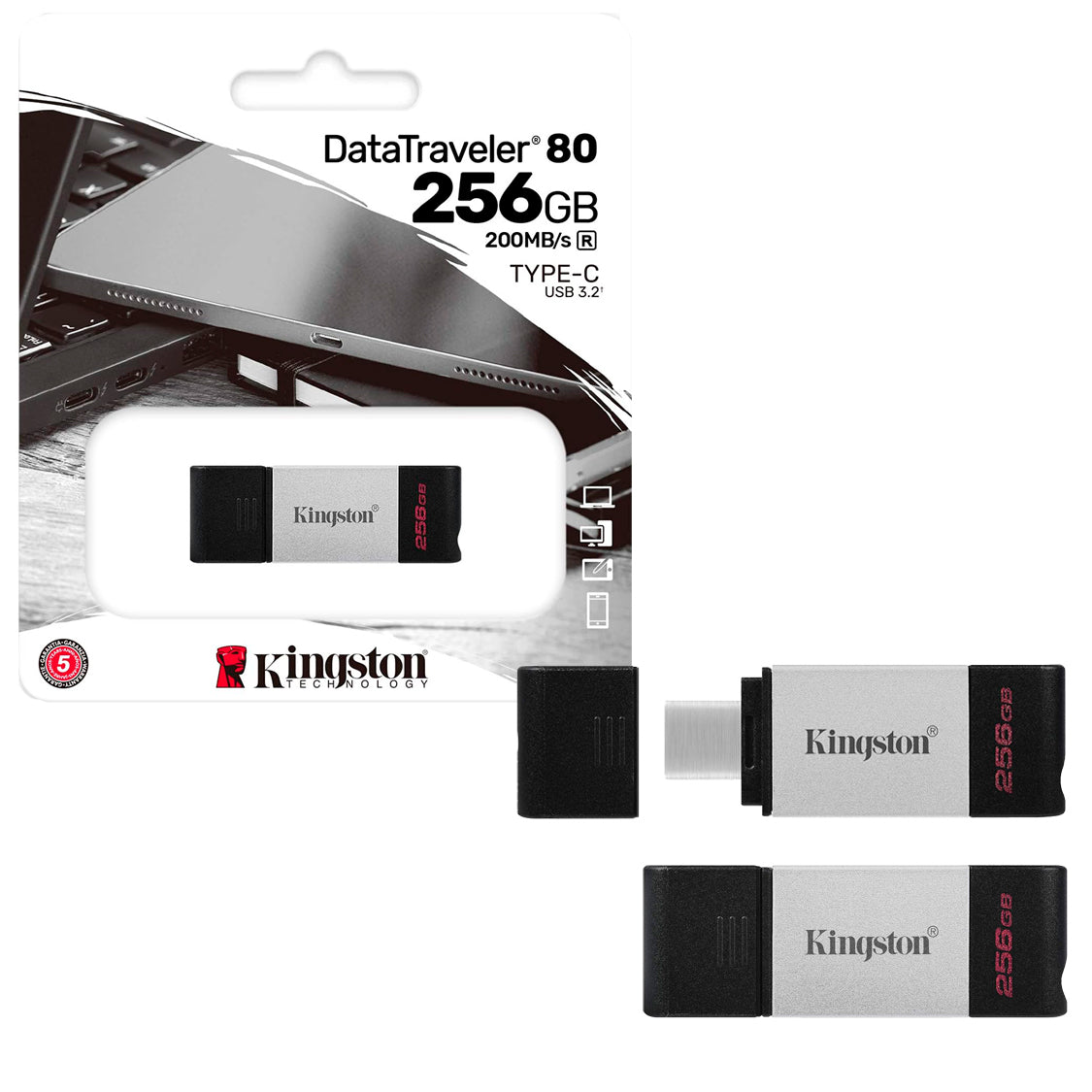 Pendrive USB 3.2 Tipo-C 256GB Kingston DataTraveler 80 Unidad Flash 200MB/s Compatible MAC y Windows - Mayorista de Tecnología