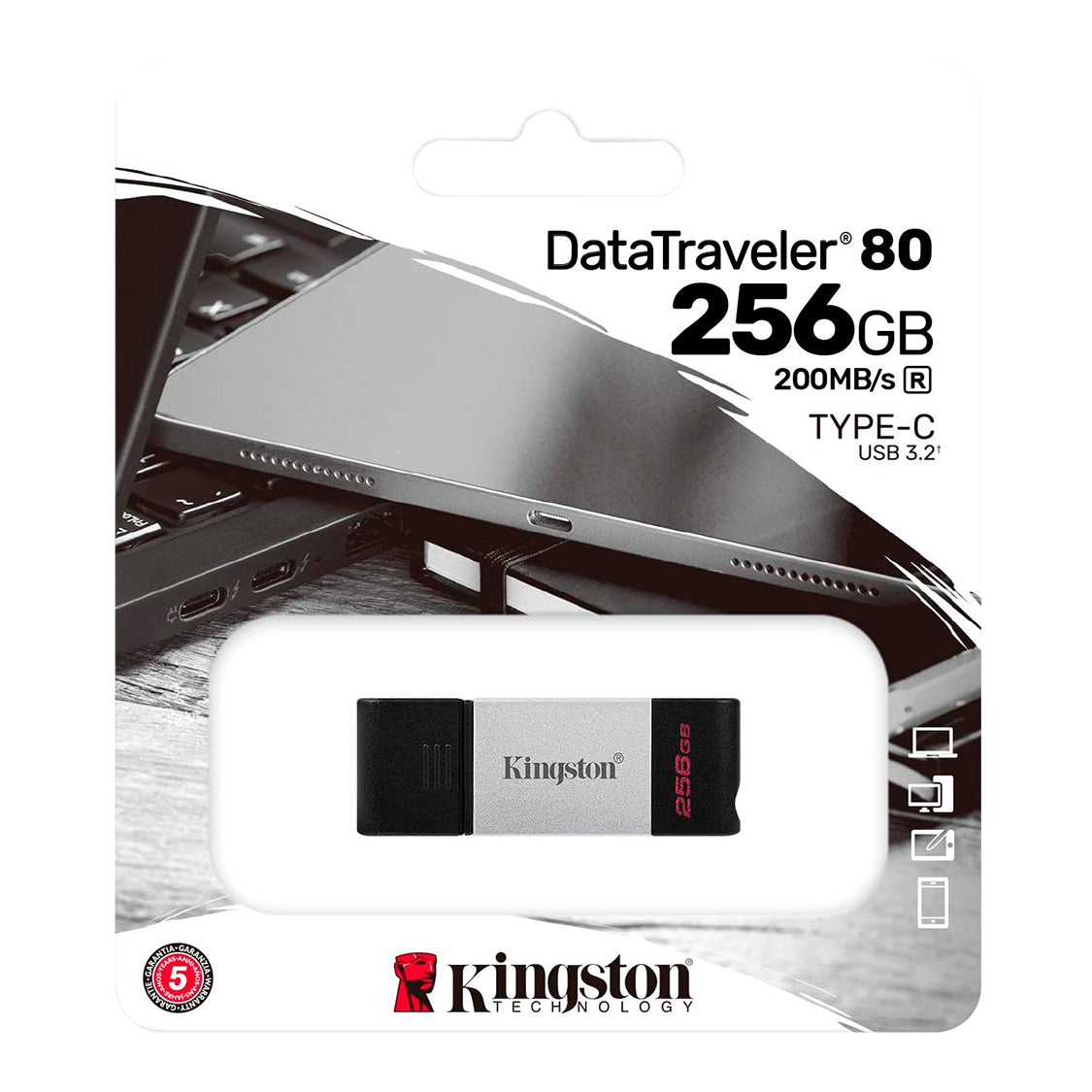 Pendrive USB 3.2 Tipo-C 256GB Kingston DataTraveler 80 Unidad Flash 200MB/s Compatible MAC y Windows