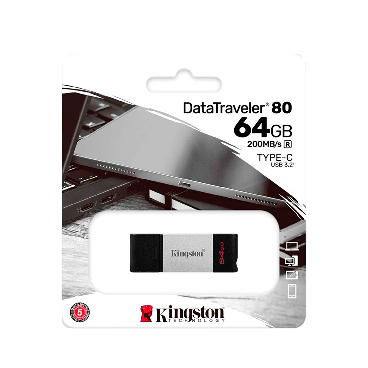 Pendrive USB 3.2 Tipo-C 64GB Kingston DataTraveler 80 Unidad Flash 200MB/s Compatible MAC y Windows