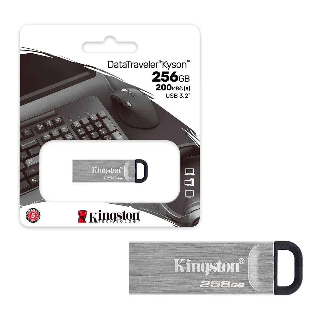 Pendrive Kingston USB 3.2 256GB DataTraveler Kyson Unidad Flash 200MB/s Compatible MAC Windows - Mayorista de Tecnología