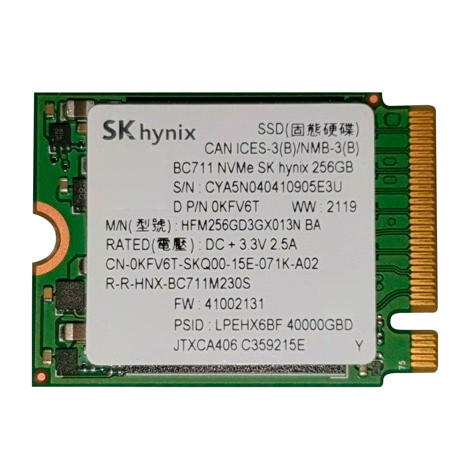 Disco SSD M.2 SK Hynix BC711 NVMe 256GB P/N 0KFV6T [ HFM256GD3GX013N-BA ] OpenBox - Mayorista de Tecnología