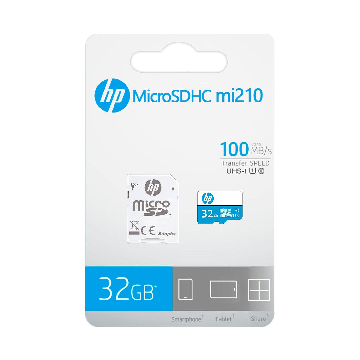 Tarjeta de Memoria MicroSDHC 32GB HP mi210 Clase 10 UHS-I 100MB/s + Adaptador Multiples Usos