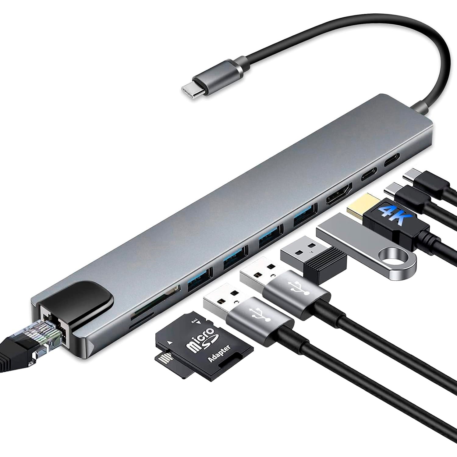 Adaptador Hub USB-C 10 en 1 Multipuerto HDMI 4K / RJ45 / USB / USB-C 3.0 / Tarjeta SD / TF / PD 100W - Mayorista de Tecnología