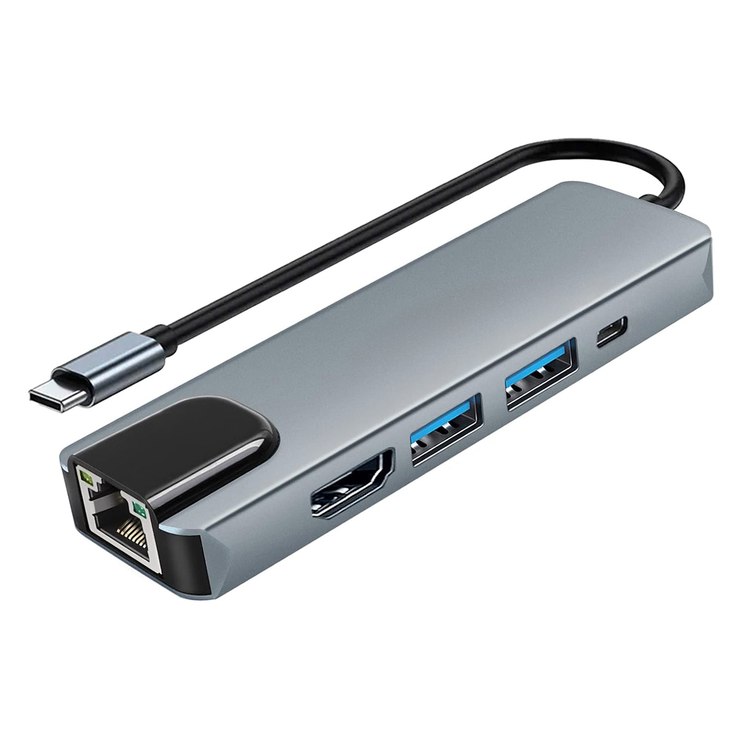 Adaptador Hub USB-C 5 en 1 Multipuerto HDTV 4K / RJ45 / USB 3.0 / USB-C PD 65W - Mayorista de Tecnología