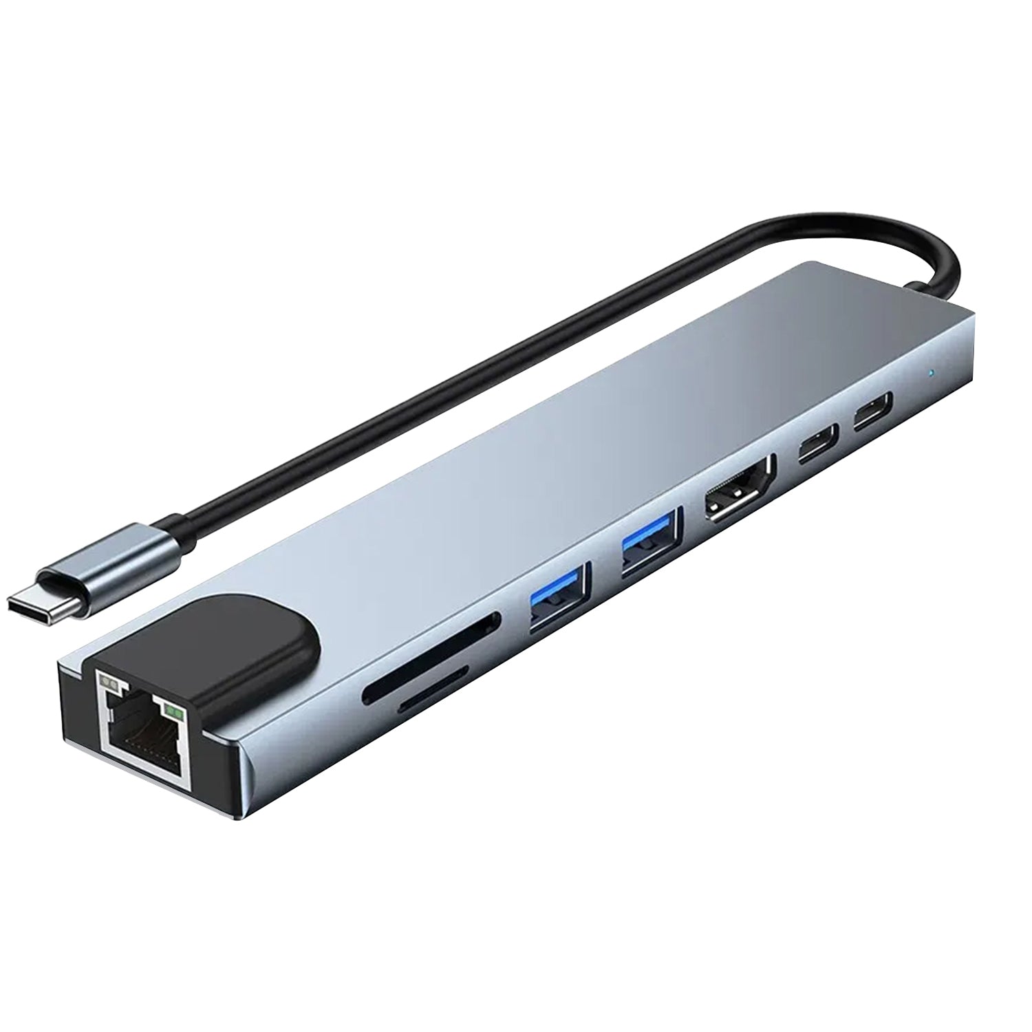 Adaptador Hub USB-C 8 en 1 Multipuerto HDTV 4K / RJ45 / USB / USB-C 3.0 / Tarjeta SD / TF / PD 87W