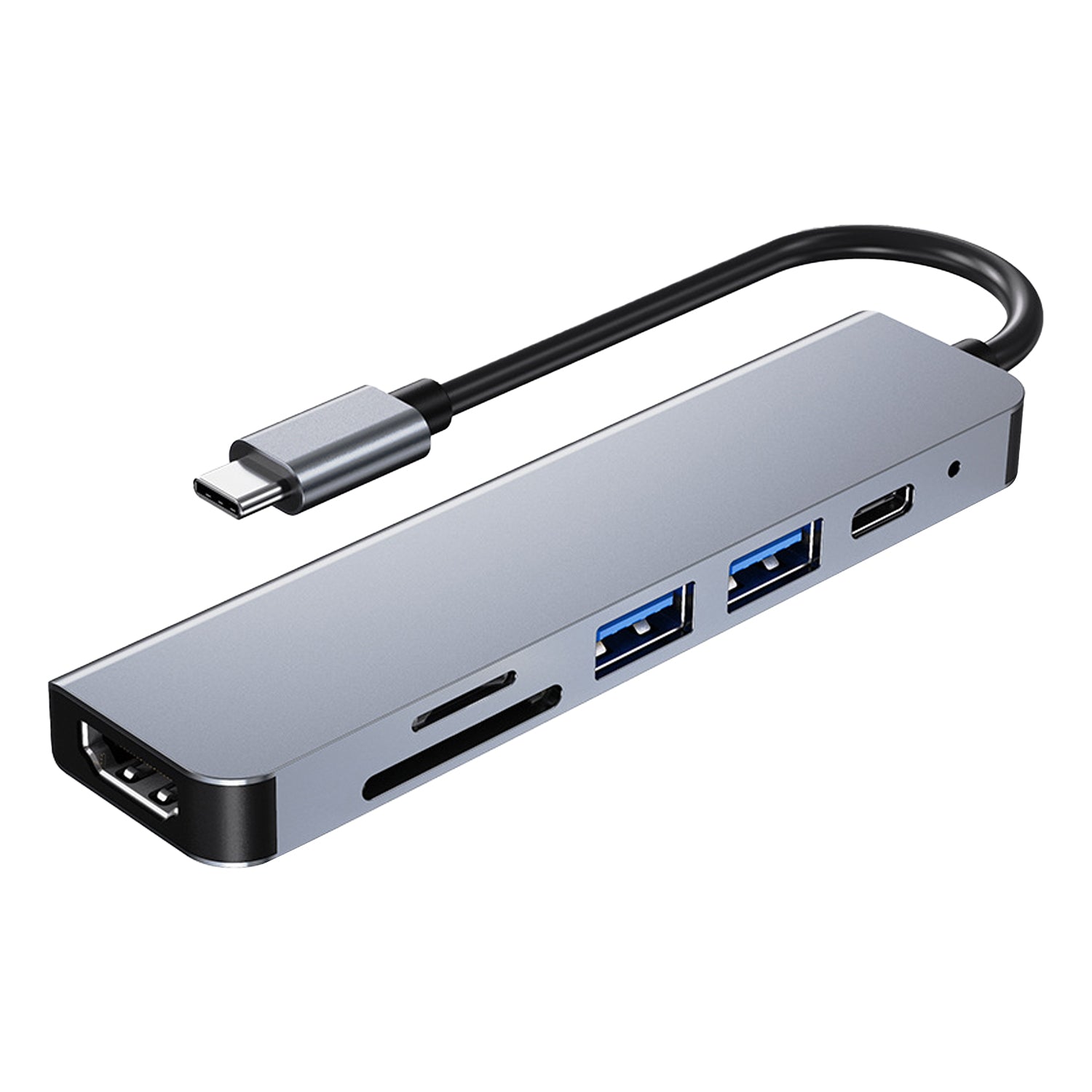 Adaptador Hub USB-C 6 en 1 Multi Funcion HDTV 4K / USB 2.0 / USB 3.0 / Tarjeta SD / TF / PD 65W