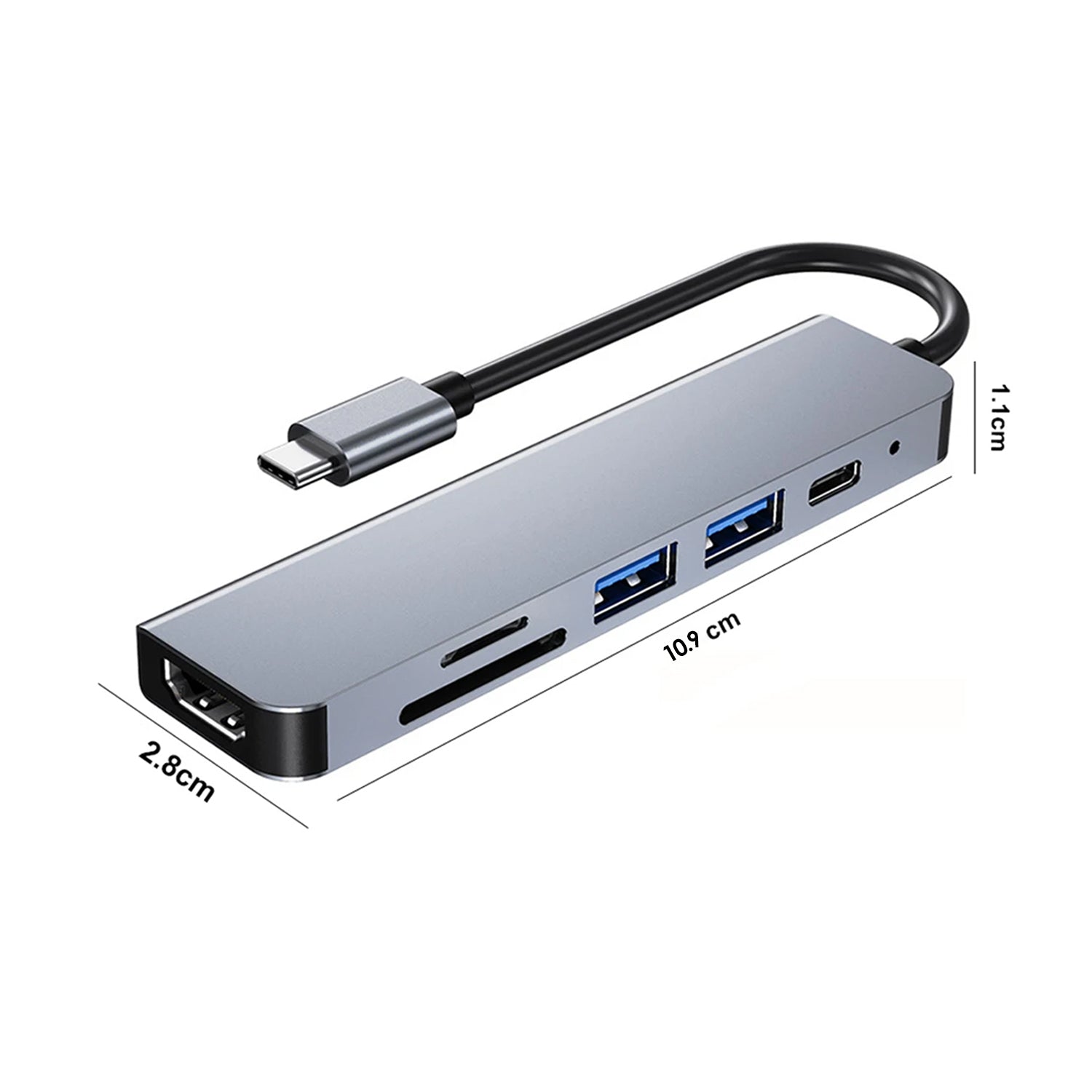 Adaptador Hub USB-C 6 en 1 Multi Funcion HDTV 4K / USB 2.0 / USB 3.0 / Tarjeta SD / TF / PD 65W