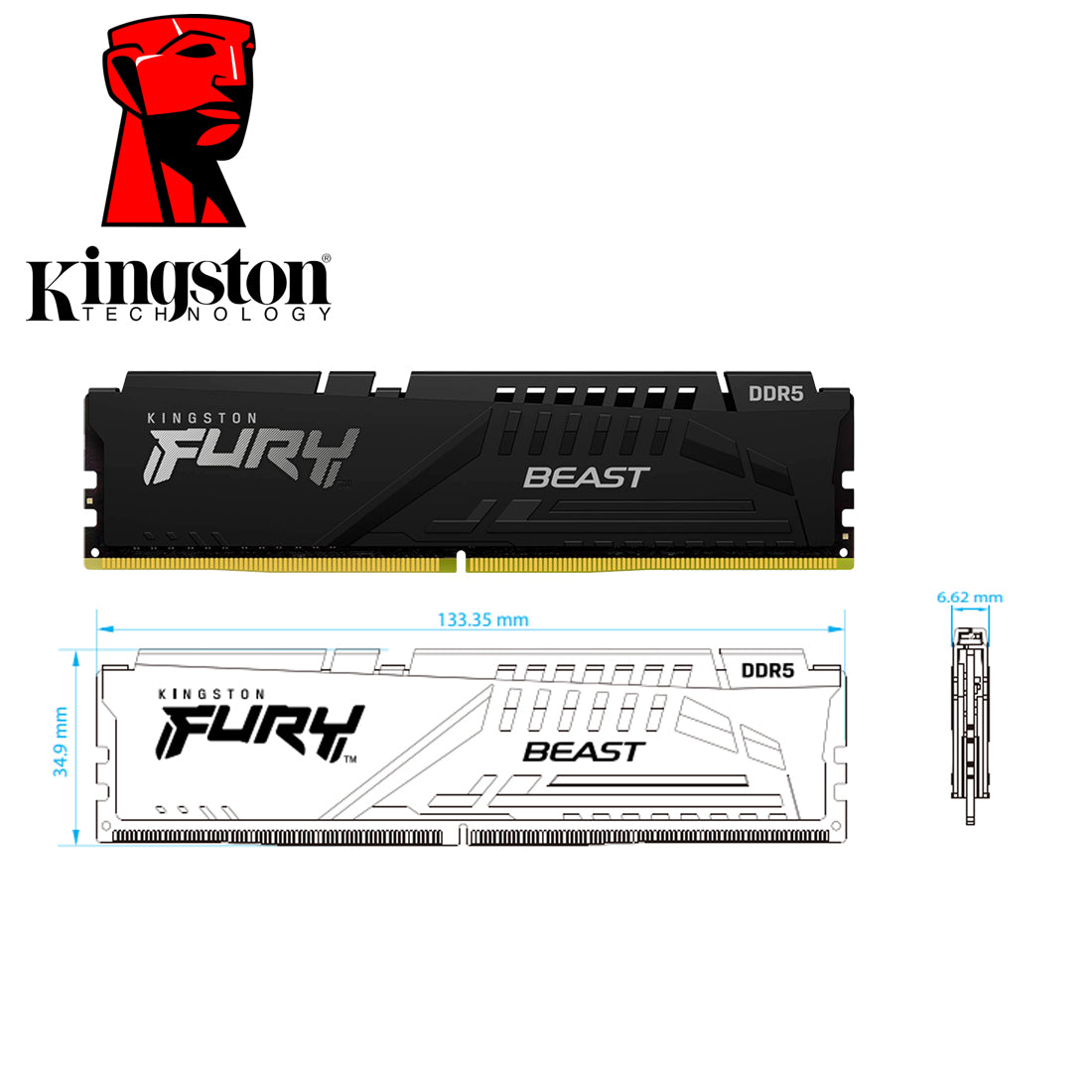 Memoria Ram Gamer PC Kingston Fury Beast 16GB DDR5-DIMM 5200MHz Pin 288 1.25V CL40 [ KF552C40BB-16 ]