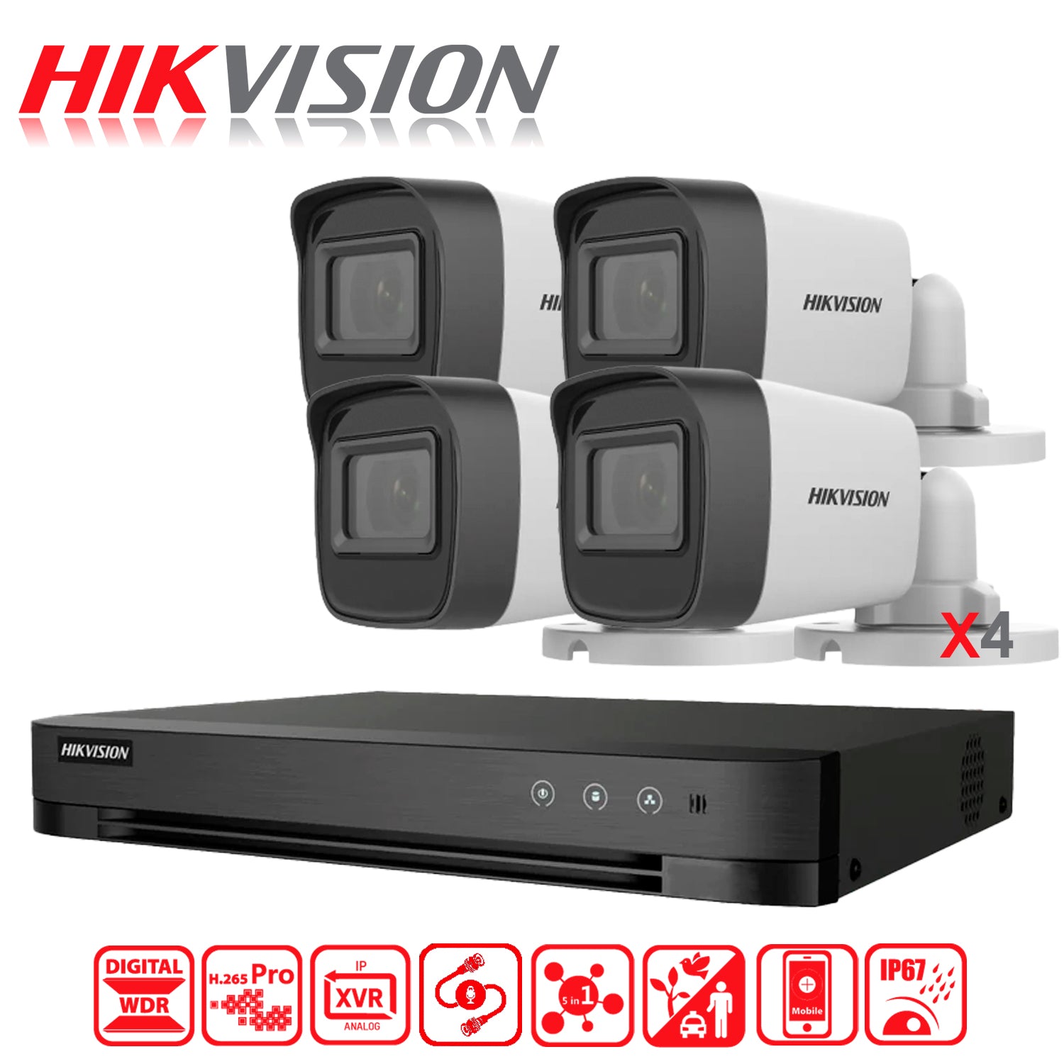 Kit de Camaras de Seguridad + DVR 4 Canales Hikvision Turbo Sata 1 TB FHD 4 Camaras Bala IP67 2 MP - Mayorista de Tecnología