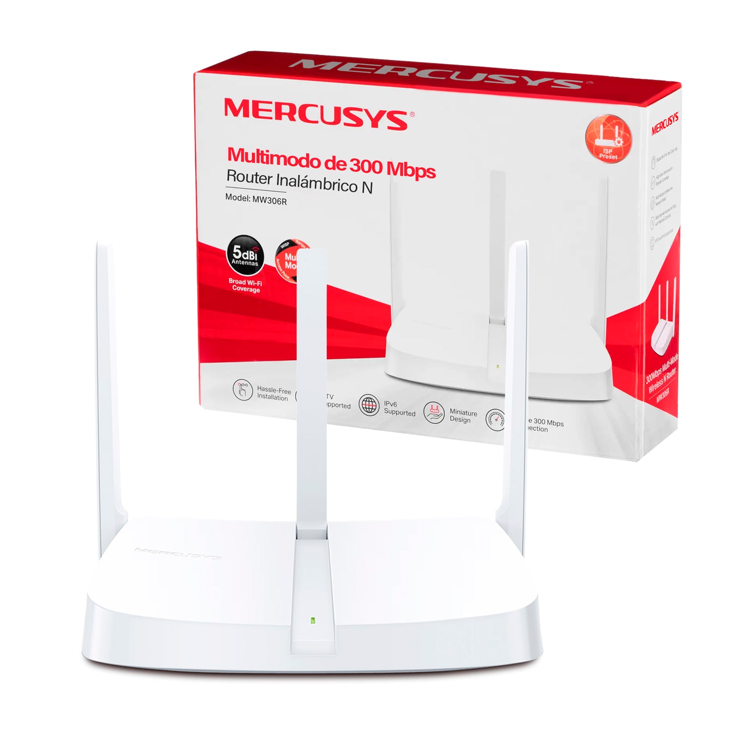 Router Inalambrico N Mercusys MW306R 4 Modos en 1 Velocidad 300Mbps 2.4GHz 3 Antenas Externas 5dBi