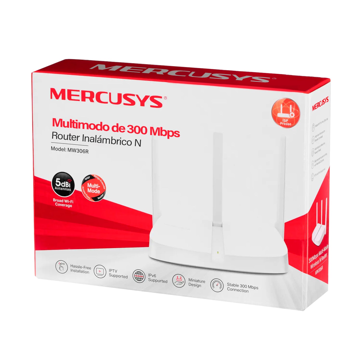 Router Inalambrico N Mercusys MW306R 4 Modos en 1 Velocidad 300Mbps 2.4GHz 3 Antenas Externas 5dBi