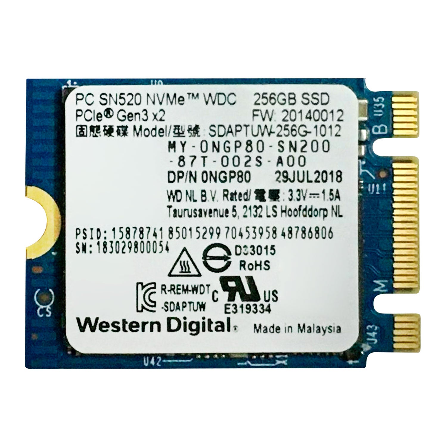 Disco SSD M.2 Western Digital SN520 NvMe 256GB PCle Gen3x2 0NGP80 [ SDAPTUW-256G-1012 ] Open Box - Mayorista de Tecnología