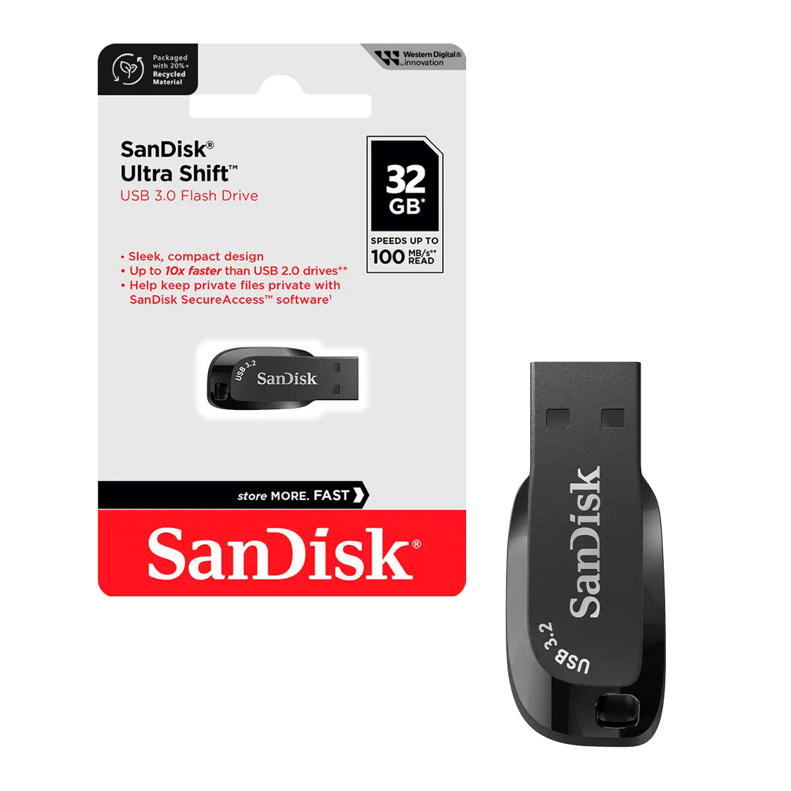 Pendrive SanDisk USB 3.2 32GB Ultra Shift Flash Drive 100MB/s Compatible MAC Windows - Mayorista de Tecnología