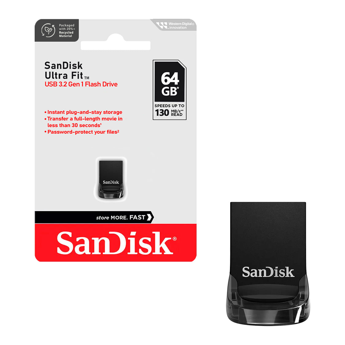 Pendrive SanDisk USB 3.2 64GB Ultra Fit Flash Drive Gen 1 130MB/s Compatible MAC Windows - Mayorista de Tecnología