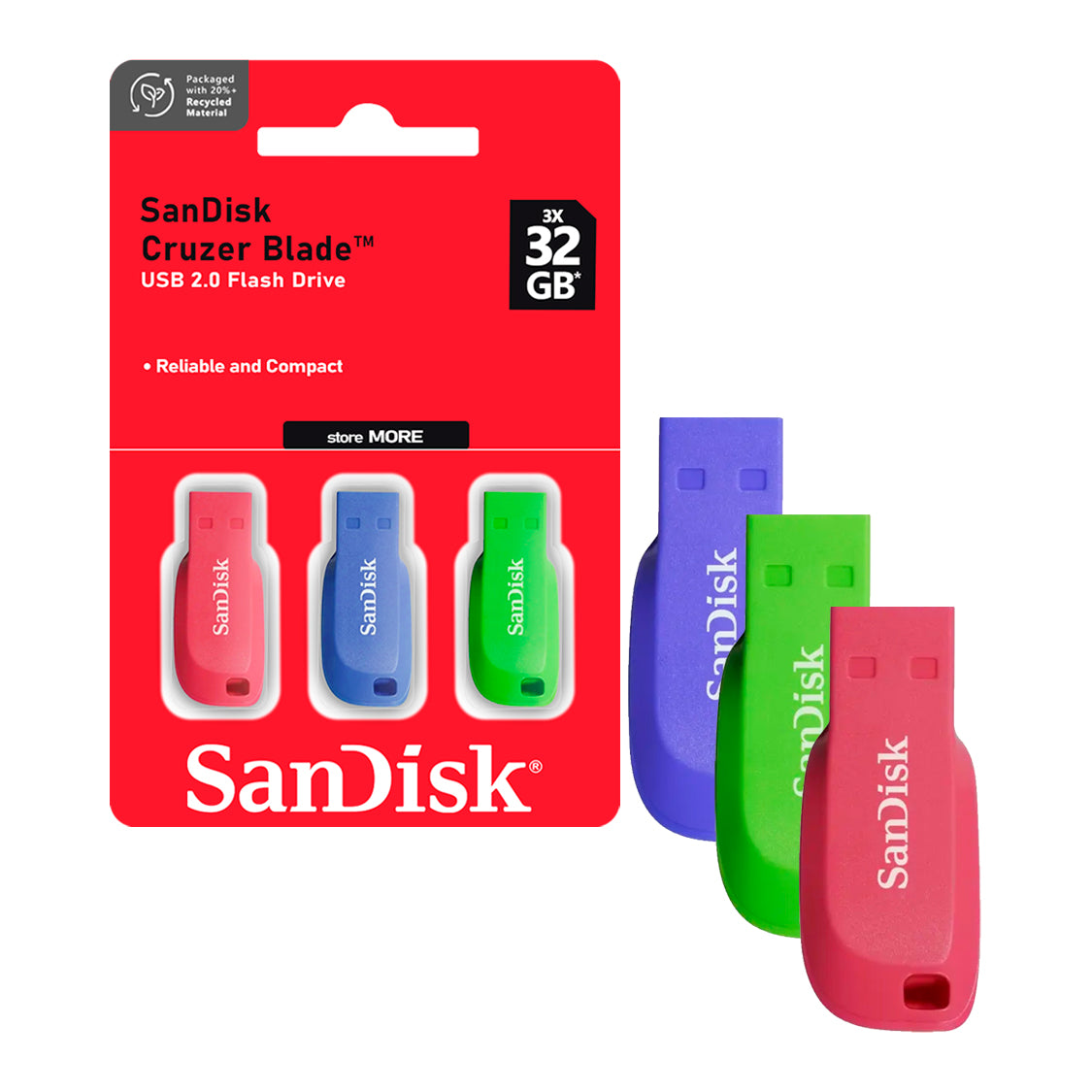 Triple Pack Pendrive SanDisk USB 2.0 32GB Cruzer Blade Flash Drive 150MB/s Compatible MAC Windows