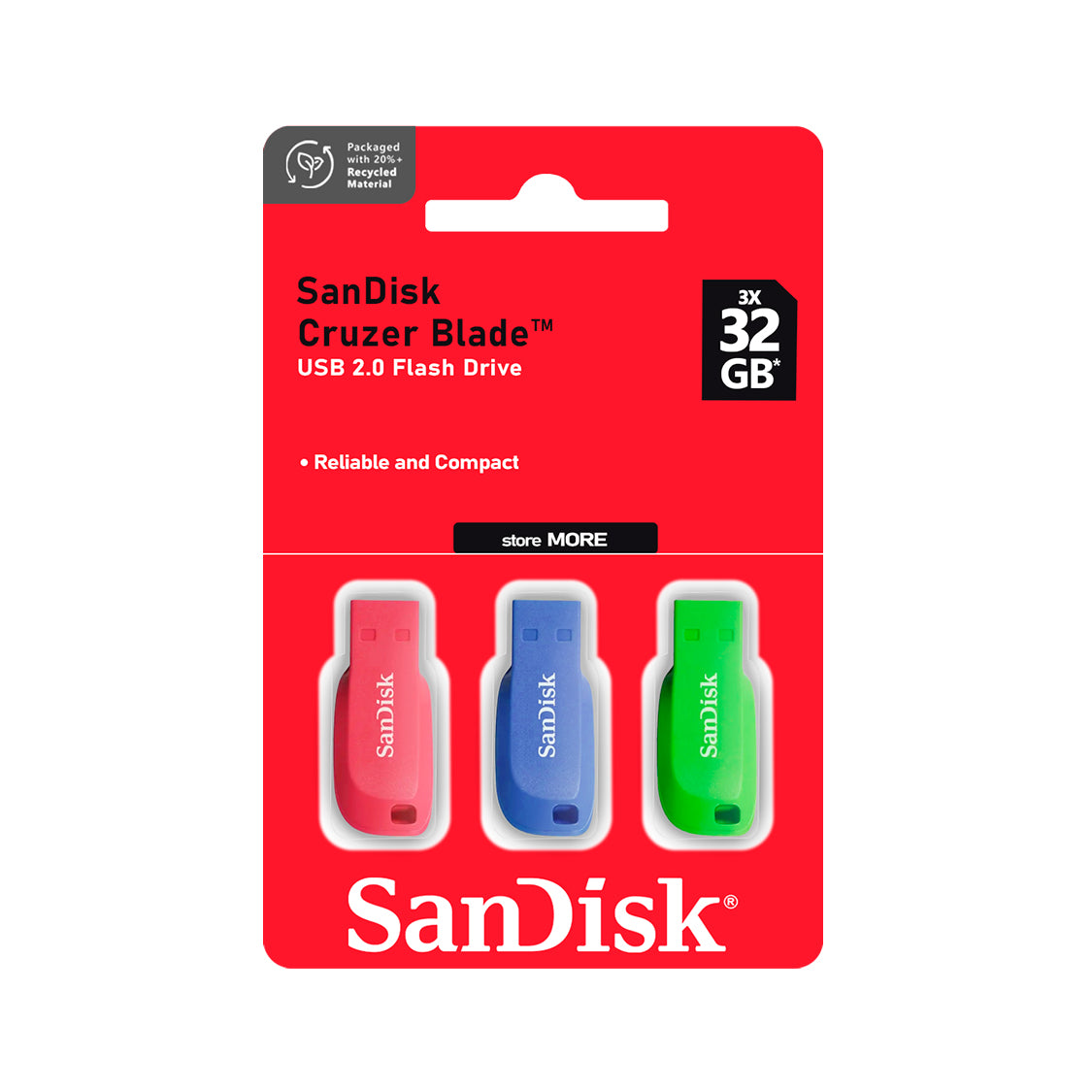 Triple Pack Pendrive SanDisk USB 2.0 32GB Cruzer Blade Flash Drive 150MB/s Compatible MAC Windows