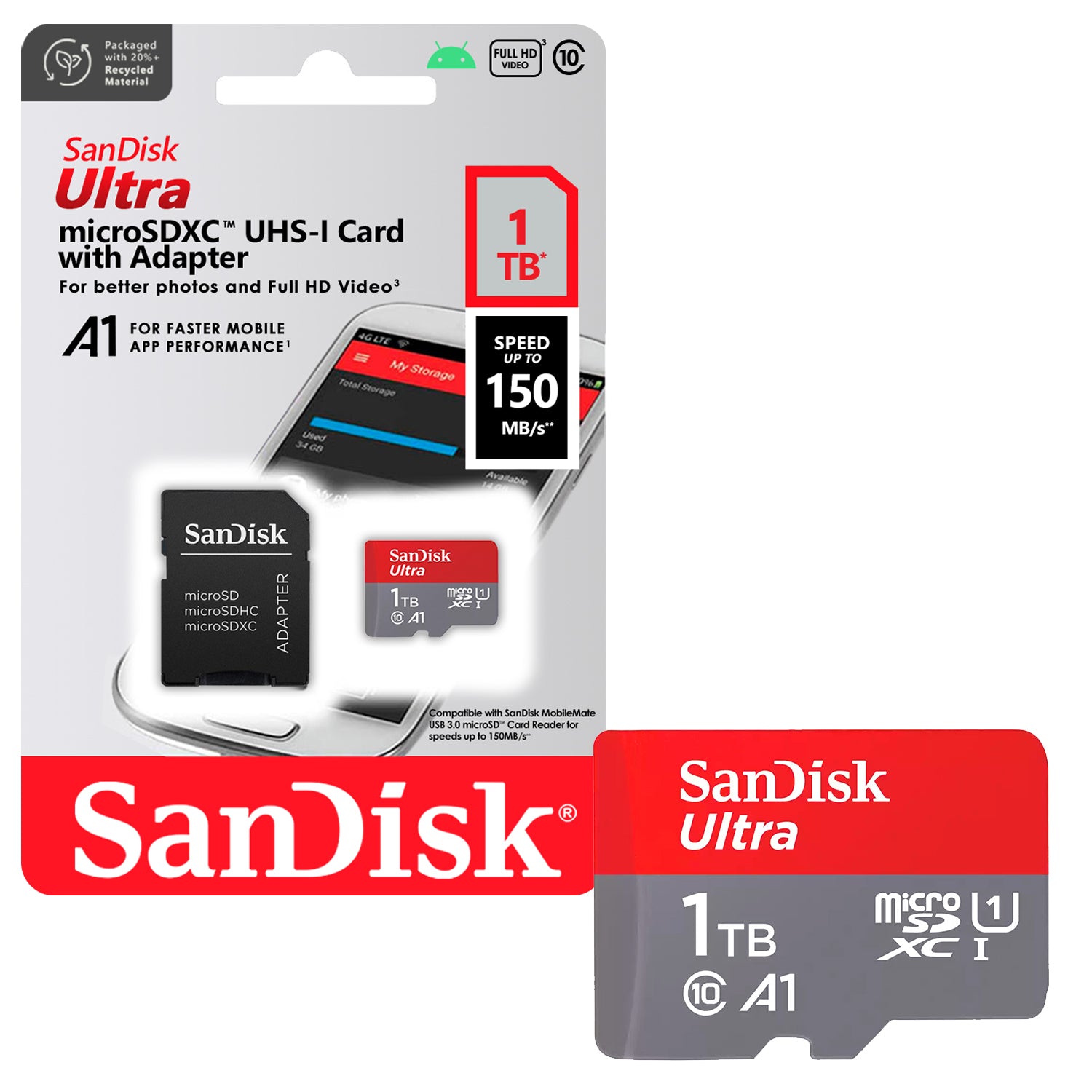 Tarjeta de Memoria MicroSDXC 1TB SanDisk Ultra Clase 10 UHS-I A1 FHD 150MB/s + Adaptador - Mayorista de Tecnología