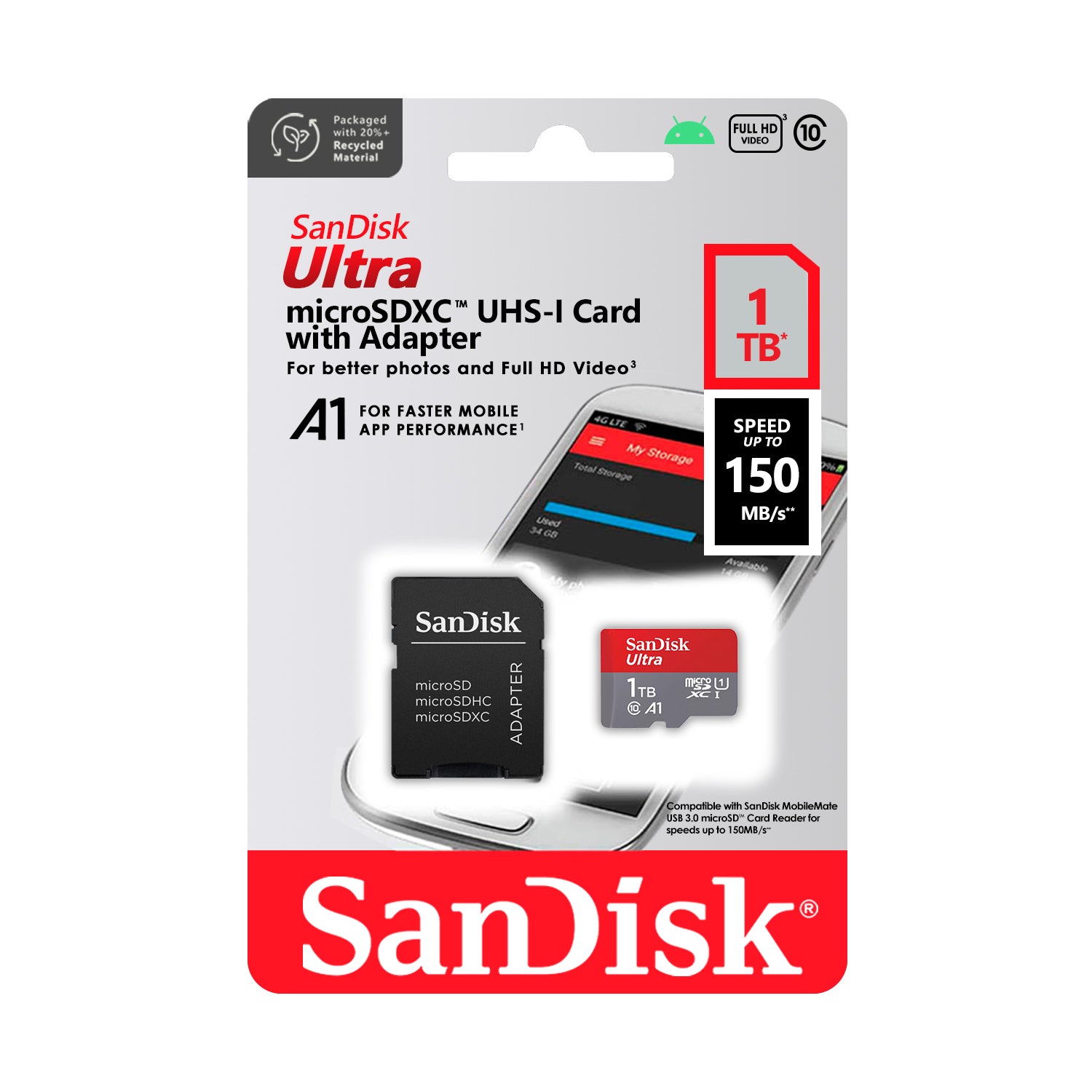 Tarjeta de Memoria MicroSDXC 1TB SanDisk Ultra Clase 10 UHS-I A1 FHD 150MB/s + Adaptador