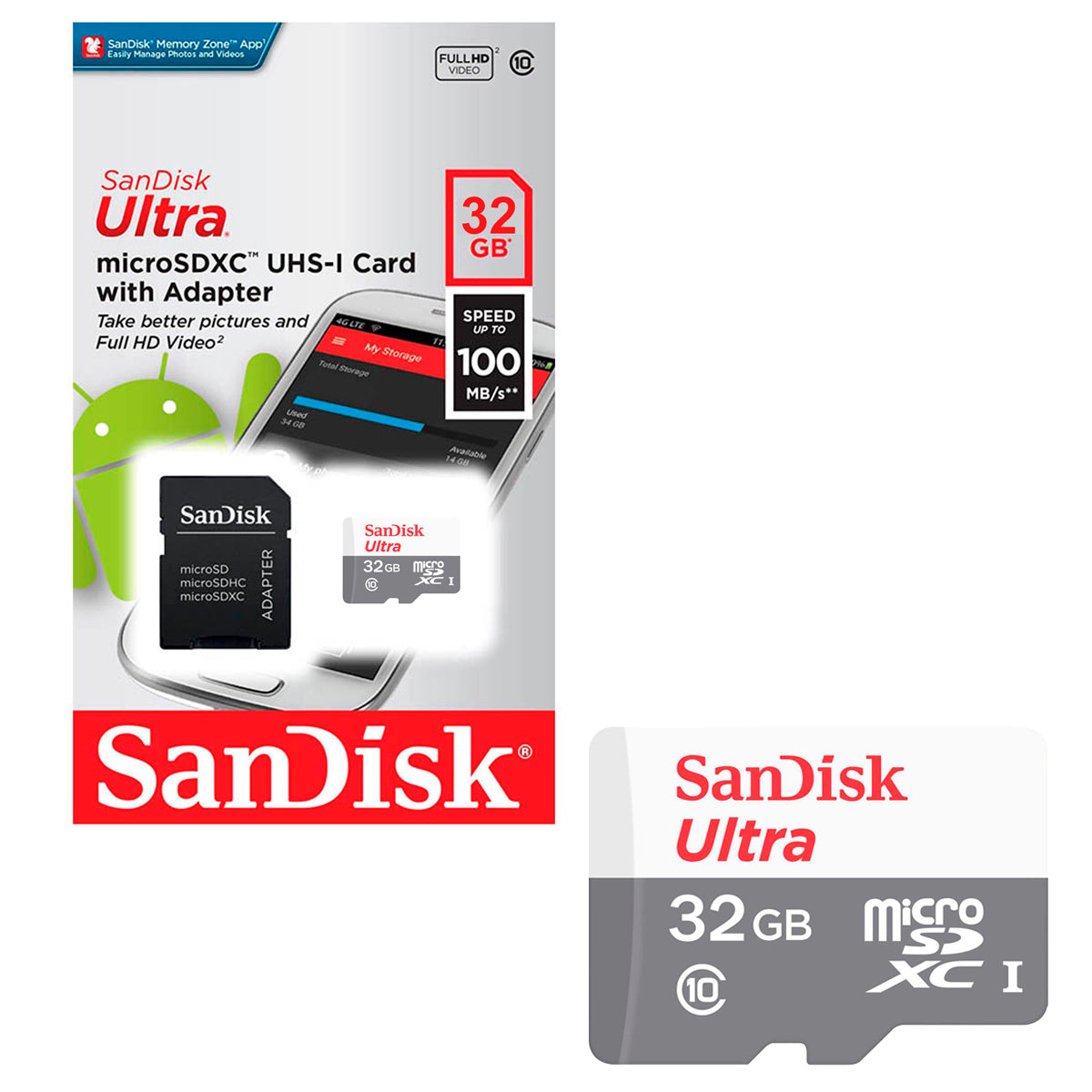 Tarjeta De Memoria MicroSD 32GB Sandisk Ultra SDHC Clase 10 + Adaptador 100mb/s Multiples Usos - Mayorista de Tecnología