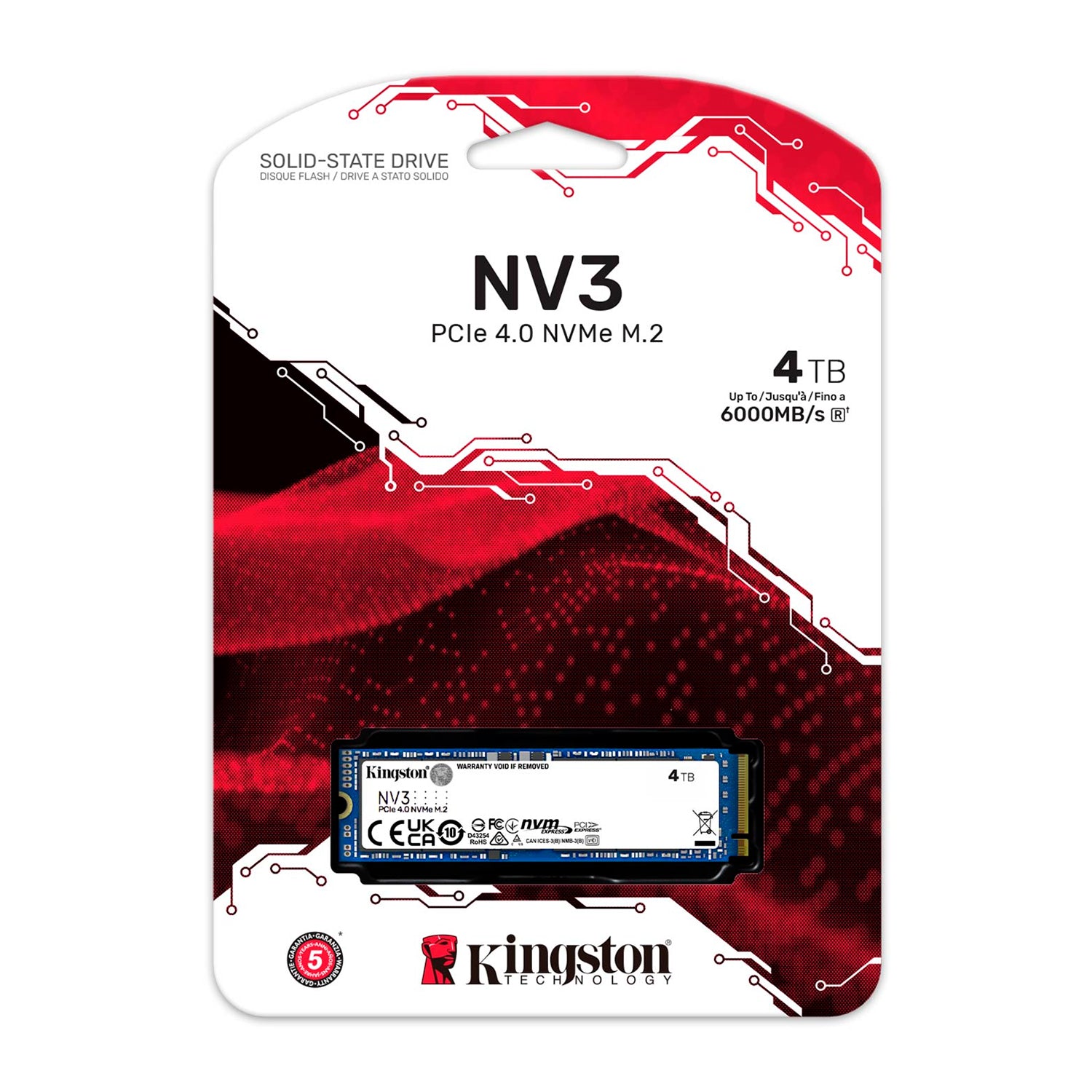 Disco Solido SSD Interno Kingston NV3 4TB M.2 2280 PCIe 4.0 NVMe 6000 MB/s