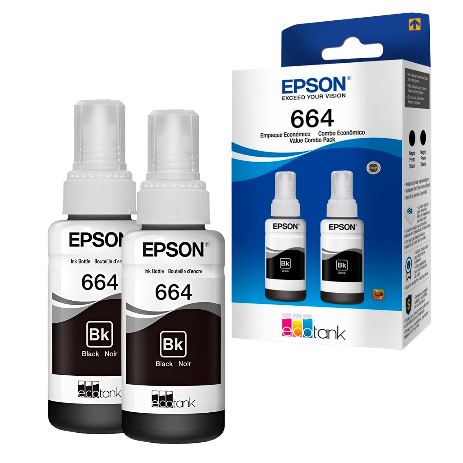 Pack 2 Botellas Tinta Epson T664 Color Negro 70ml 4000 pag