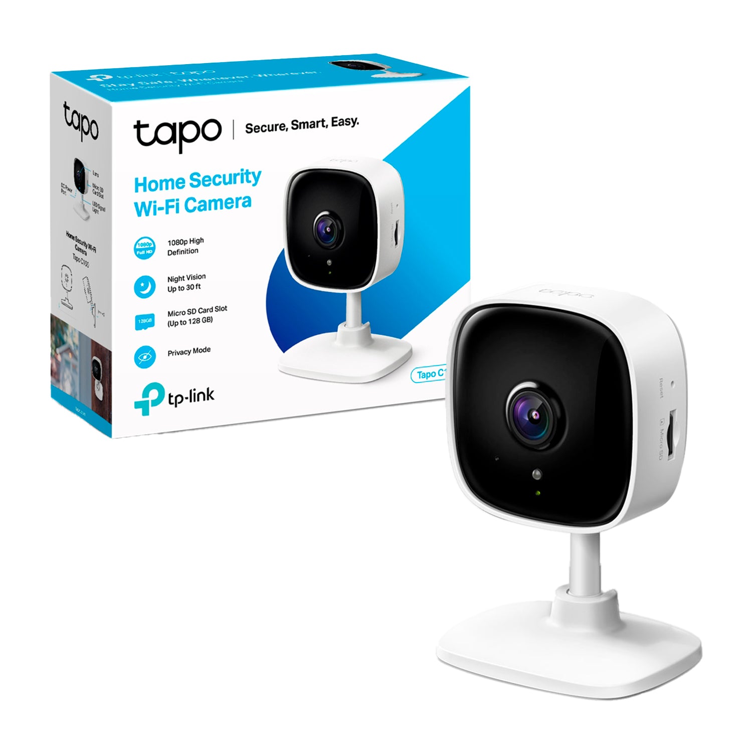 Camara Inalambrica Wifi TP-Link Tapo C100 Smart 2MP Visión Nocturna 30ft MicroSD 128GB - Mayorista de Tecnología