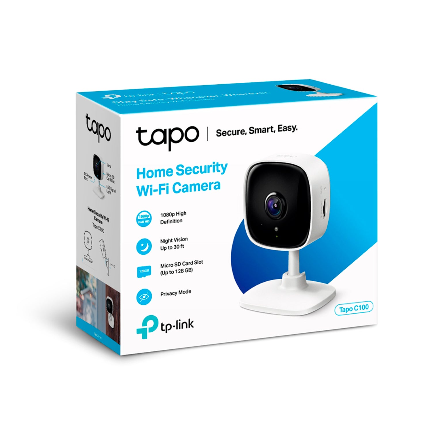 Camara Inalambrica Wifi TP-Link Tapo C100 Smart 2MP Visión Nocturna 30ft MicroSD 128GB