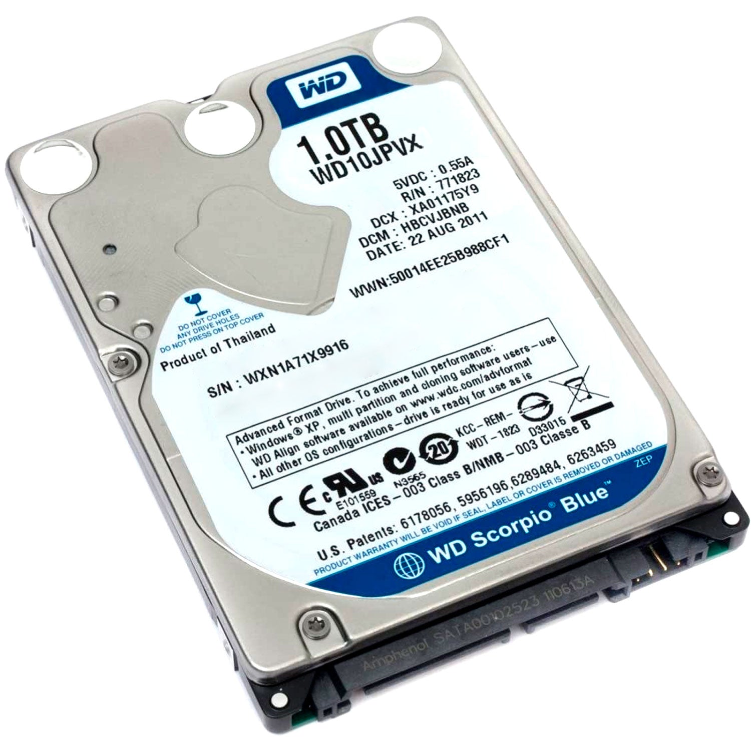 Disco Duro Interno Western Digital Azul 1TB 5400RPM 8MB SATA2.5" Notebook [ WD10JPVX ] Open Box