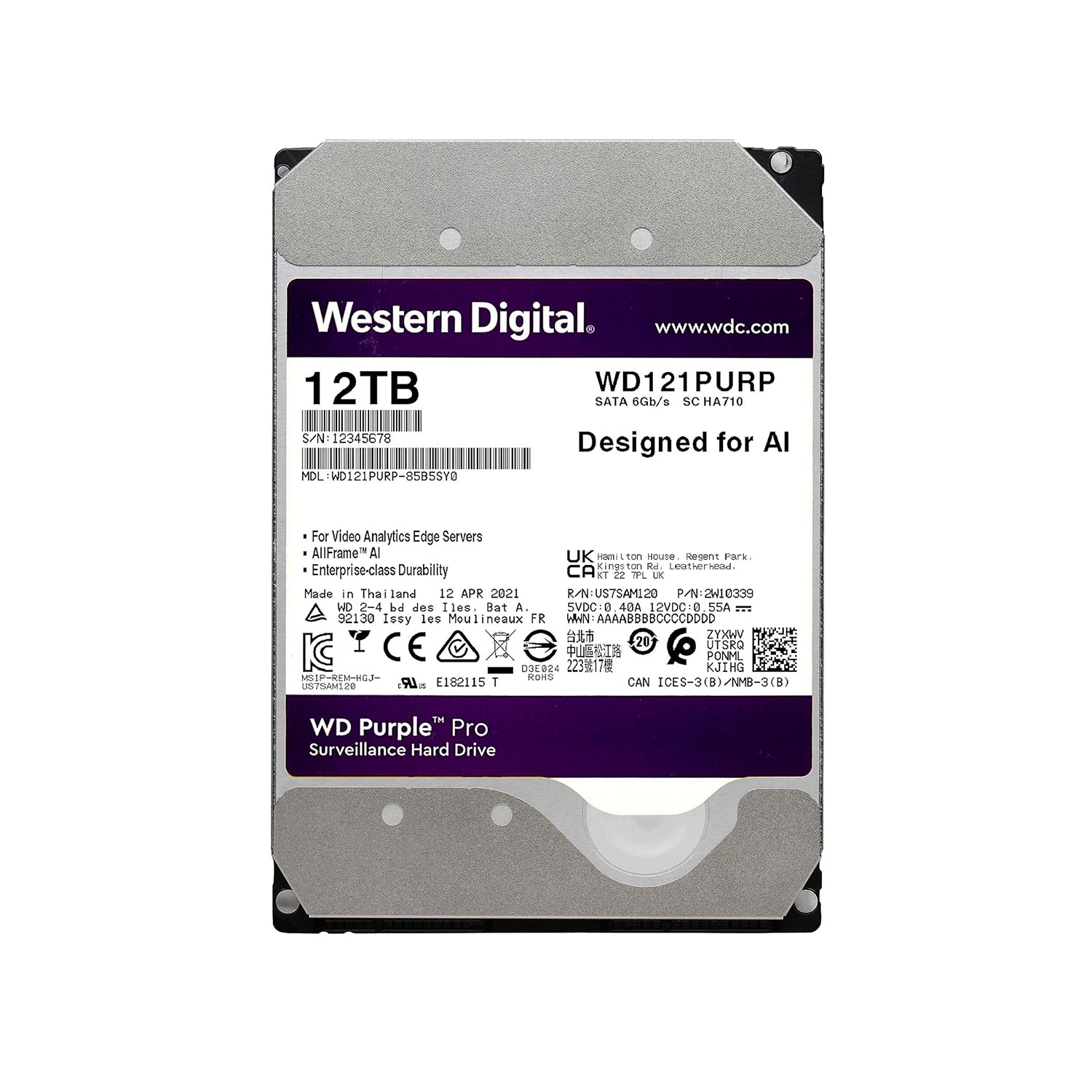 Disco Duro Interno Western Digital Purple Pro 12TB 7200Rpm Cache 256MB Vigilancia [ WD121PURP ] - Mayorista de Tecnología