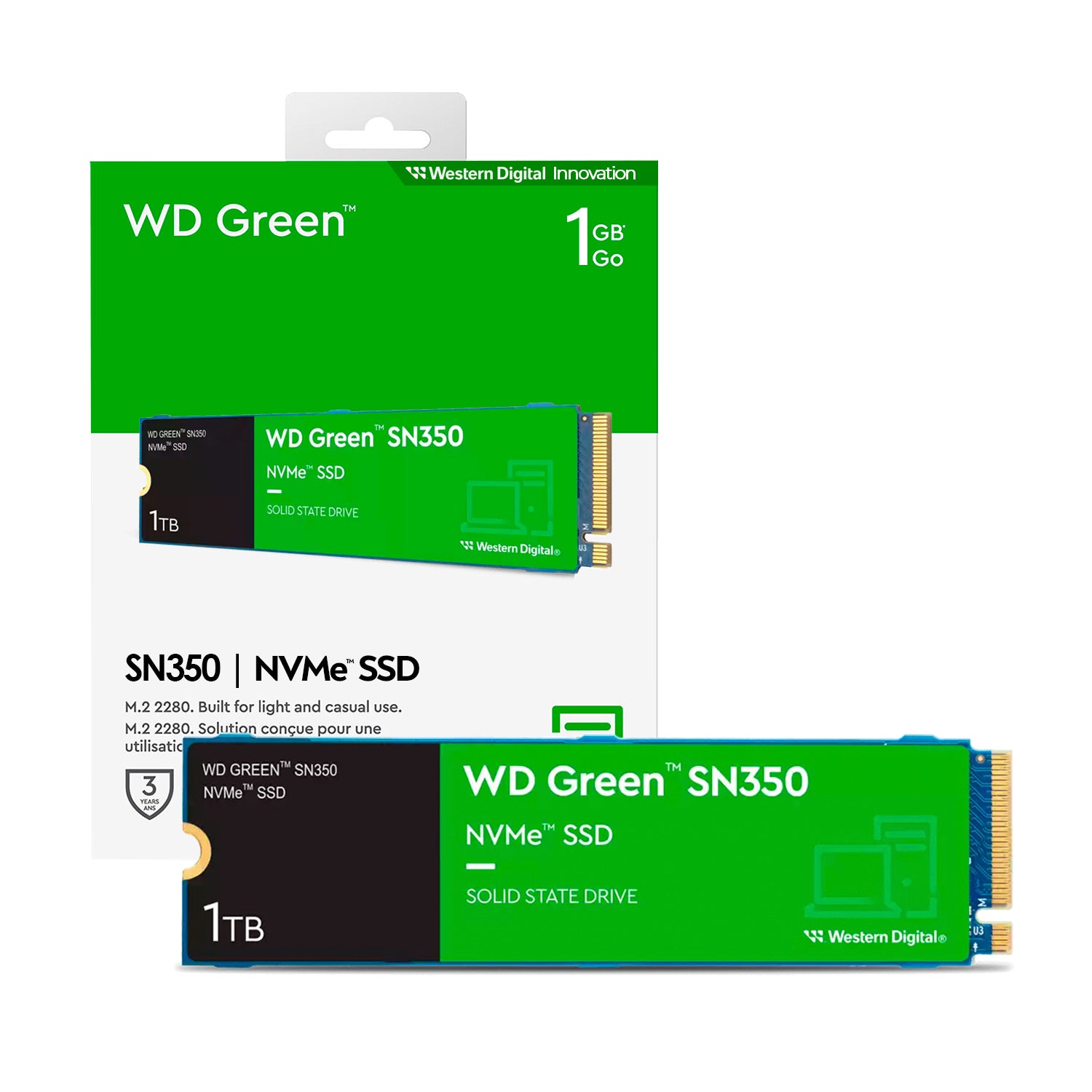 Disco Solido SSD interno WD Green SN350 1TB M.2 2280 PCIe 3.1 NVMe 2400MB/s [ WDS100T3G0C ] - Mayorista de Tecnología