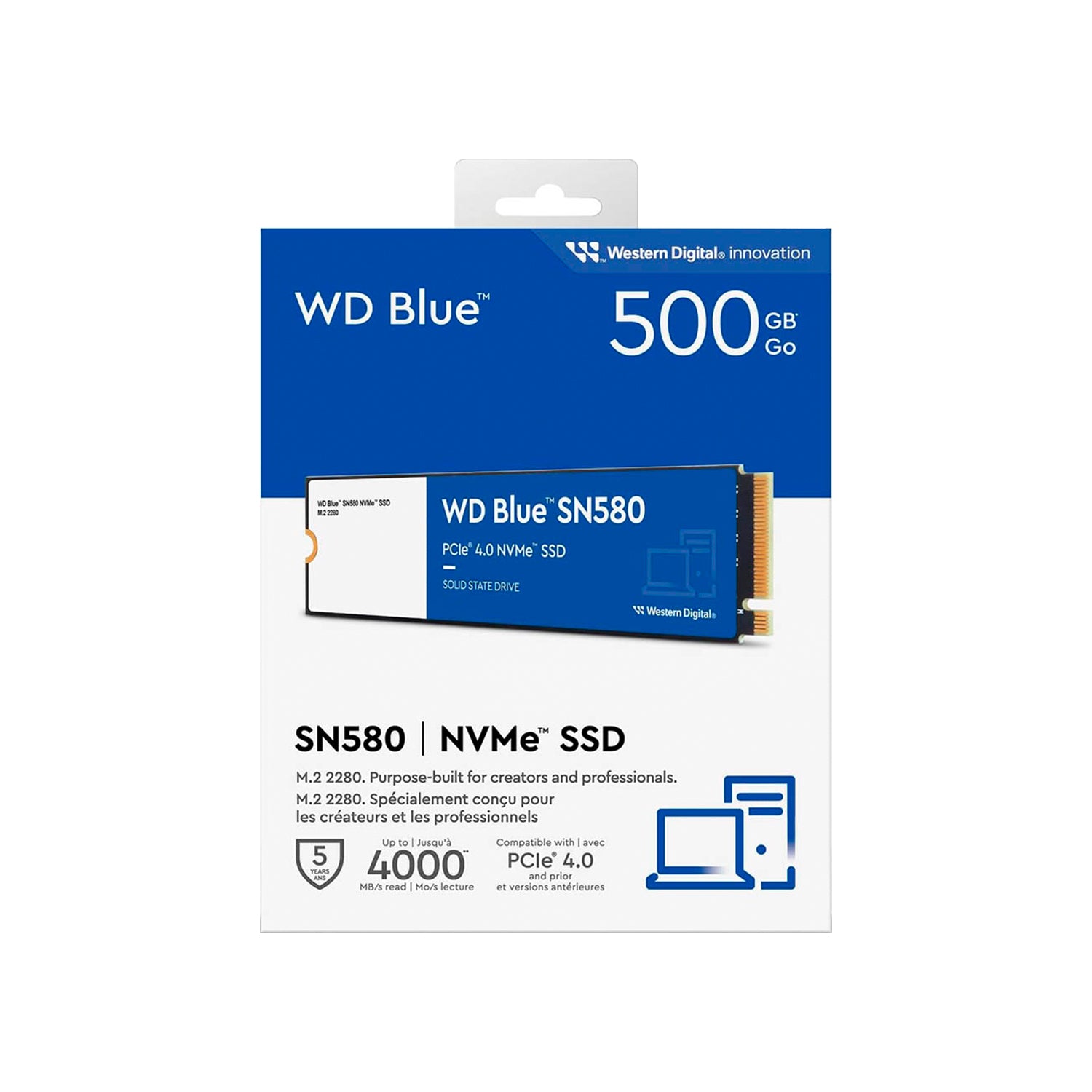 Disco Solido SSD Interno WD Blue 500GB M.2 2280 PCle 4.0 NVMe 4000MB/s [ WDS500G3B0E ]