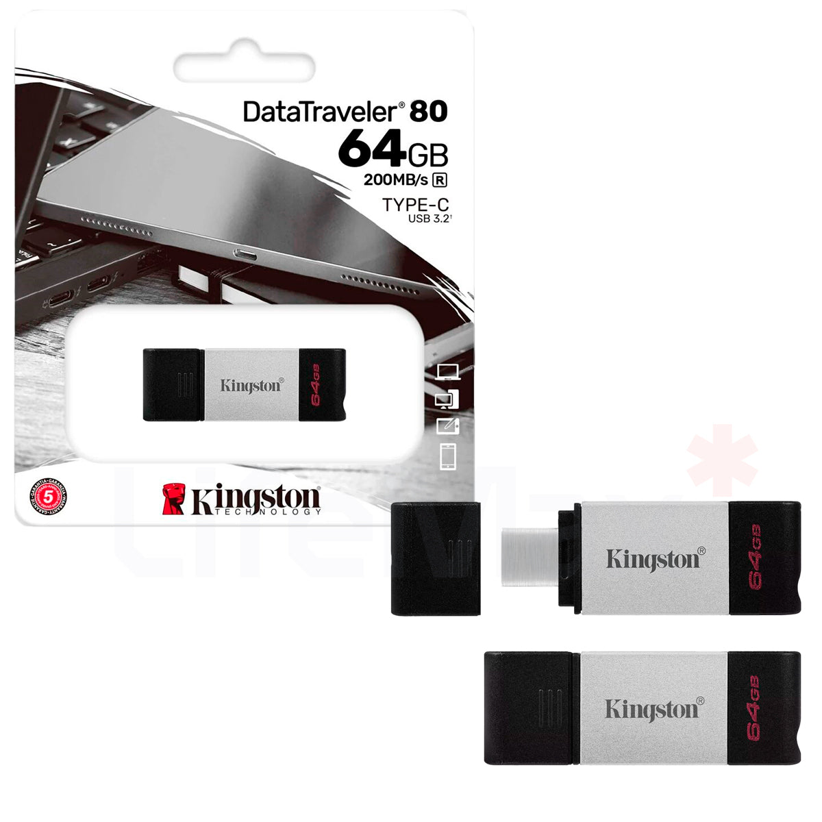 Pendrive USB 3.2 Tipo-C 64GB Kingston DataTraveler 80 Unidad Flash 200MB/s Compatible MAC y Windows